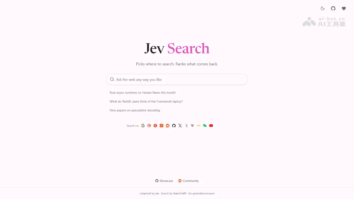Jev Search 开源 AI 搜索引擎，调用 Jev 模型自动分析